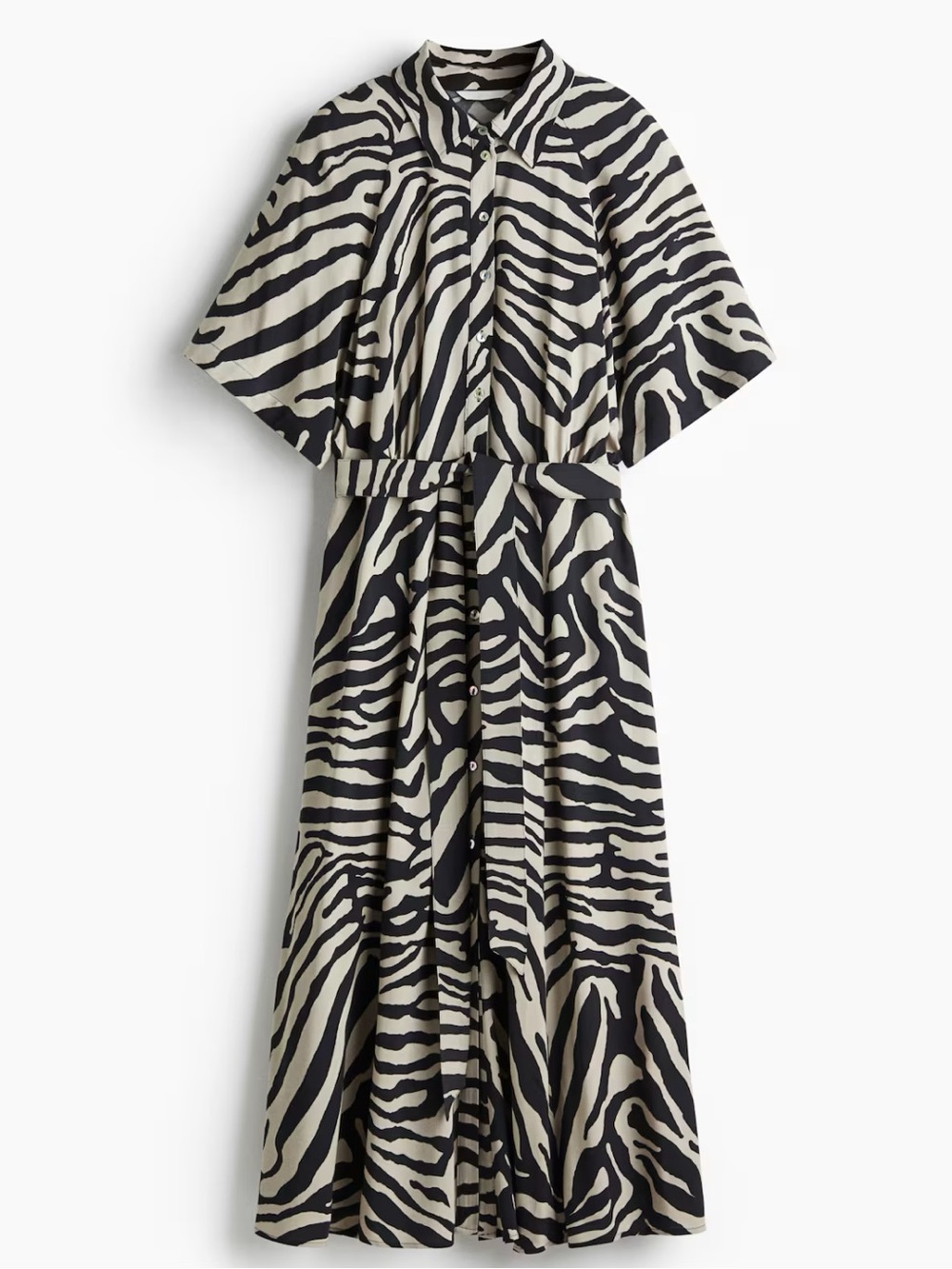 H&M Black & Cream Zebra-Print Button-Front Maxi Dress